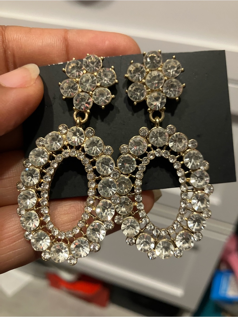 Crystal Gold-Tone Oval Drop Earrings - Women Jewelry